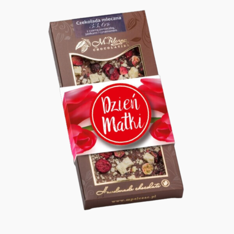 Czekolada mleczna 33,6% z czarną porzeczką, jabłkami i cynamonem na Dzień Matki 85g